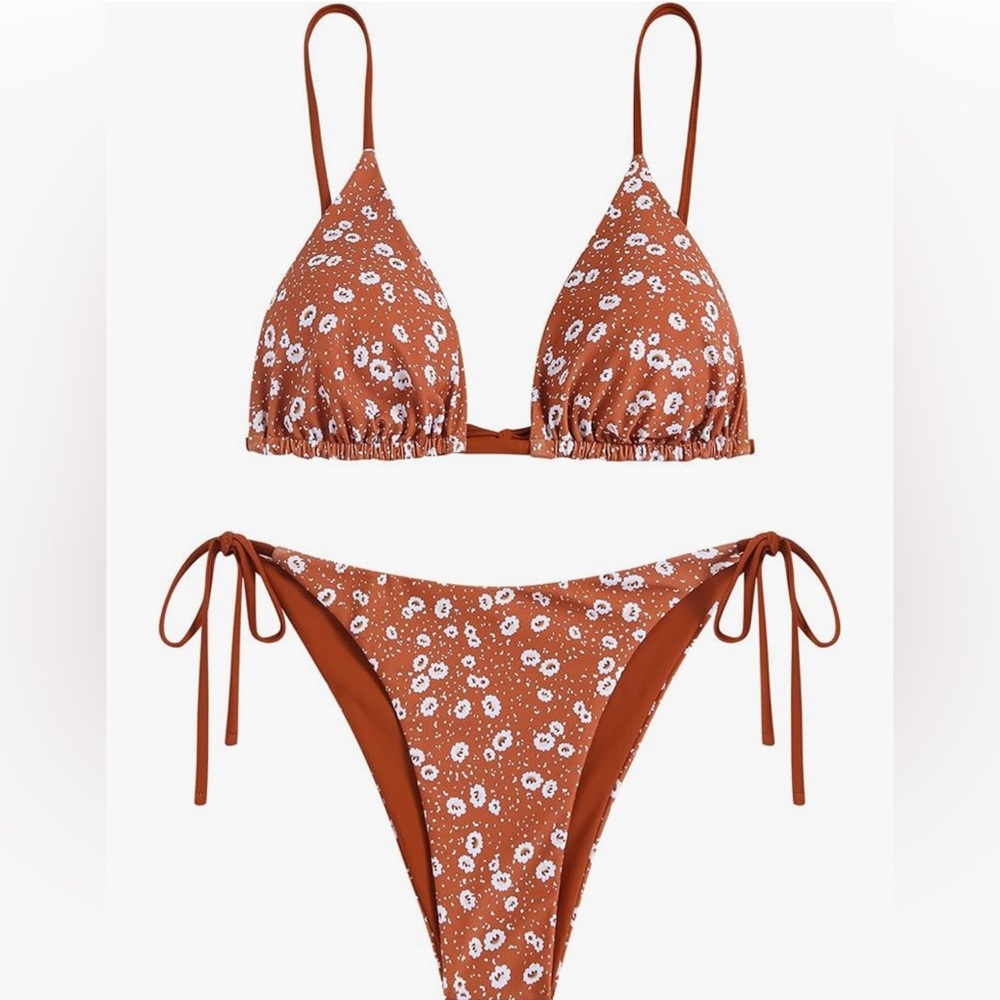 Women's Triangle Bikini Floral String Bikini Set Two
Piece Swimsuit Sz M